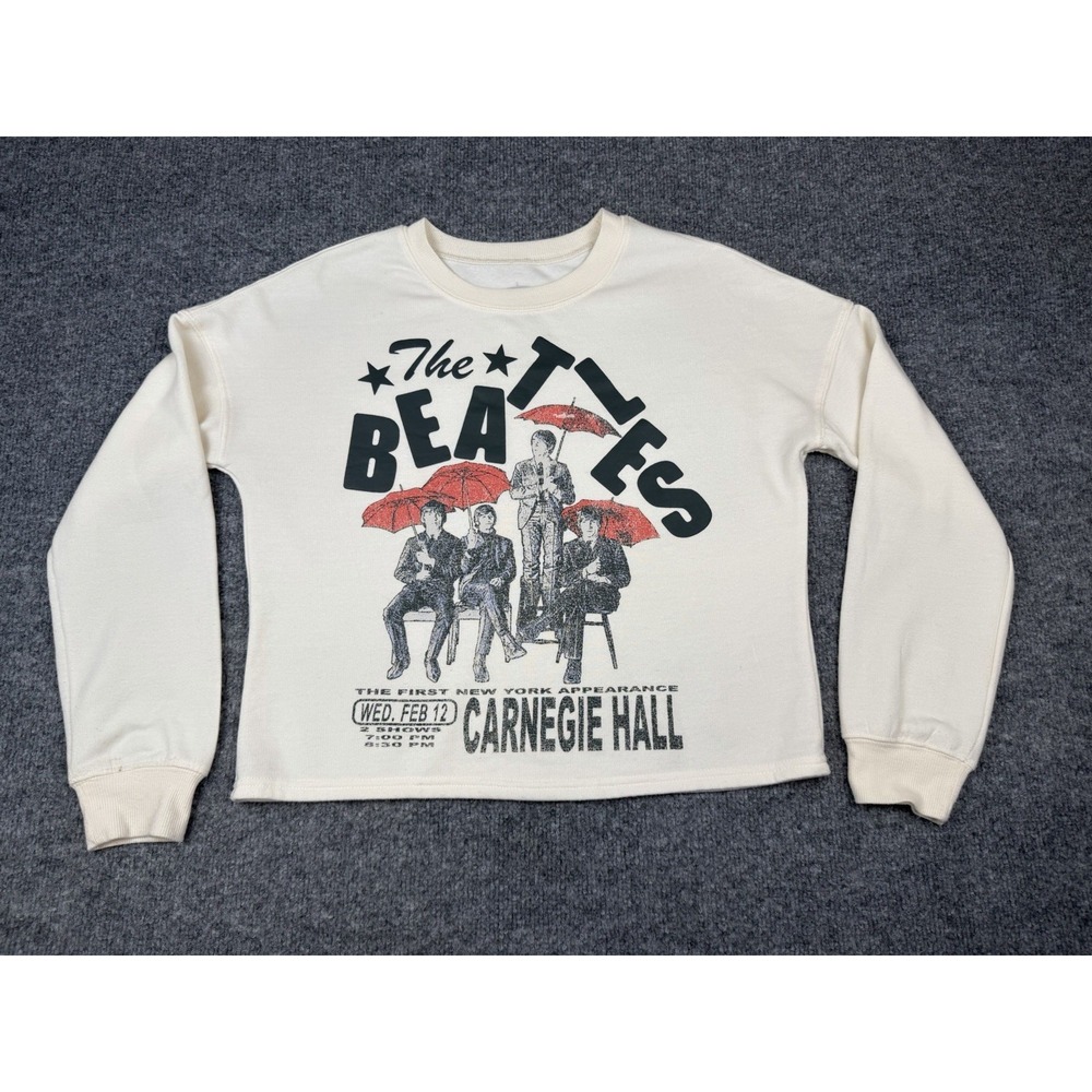 The Beatles Carnegie Hall Graphic Sweatshirt Womens XS Cream Band Hybrid Apparel